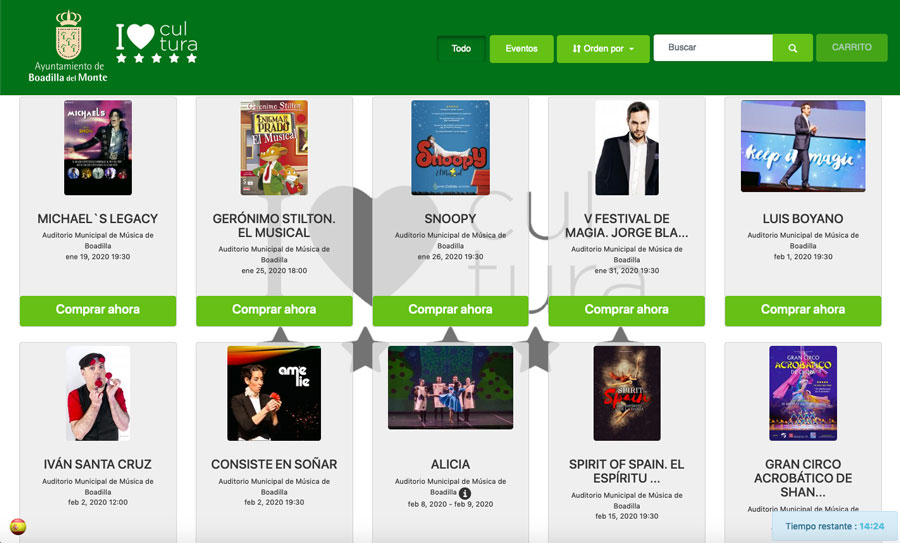 Las entradas para los espectáculos culturales, disponibles on line a partir de las 12