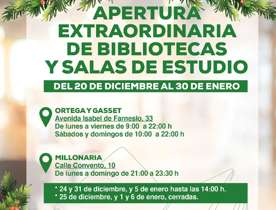 La Millonaria y la biblioteca Ortega y Gasset de Boadilla del Monte amplían sus horarios por exámenes