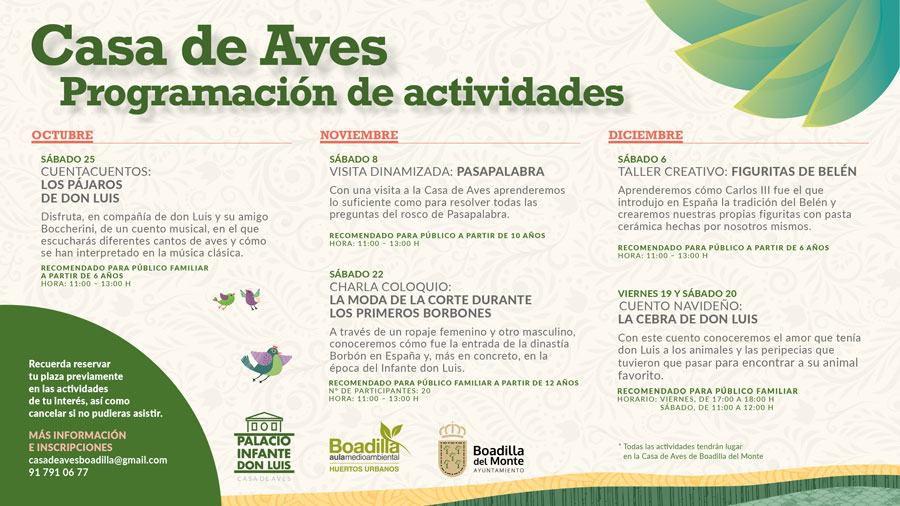 Nuevas actividades para familias en la Casa de Aves de Boadilla del Monte Nuevas actividades para familias en la Casa de Aves de Boadilla del Monte