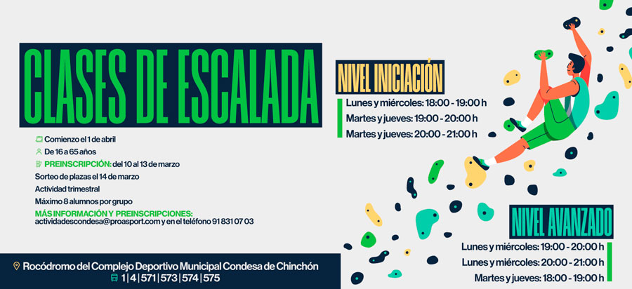 Nuevas clases de escalada en el rocódromo del CD Condesa de Chinchón de Boadilla del Monte