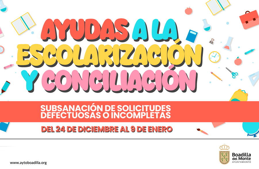 Hasta el próximo 9 de enero hay de plazo para presentar alegaciones o subsanar errores de las becas por escolarización y conciliación que concede este curso el Ayuntamiento de Boadilla del Monte.