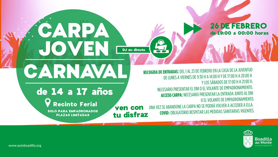 Boadilla del Monte organiza una Carpa Joven con DJ en directo por Carnaval