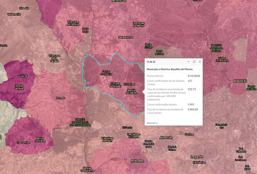 La incidencia del covid en Boadilla de Monte, por encima de la media de la Comunidad