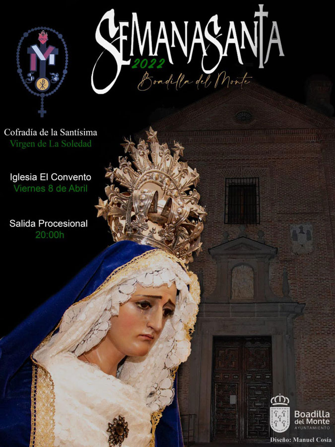 Cartel del Viernes de Dolores en Boadilla del Monte, organizado por la Cofradía de la Santísima Virgen de la Soledad