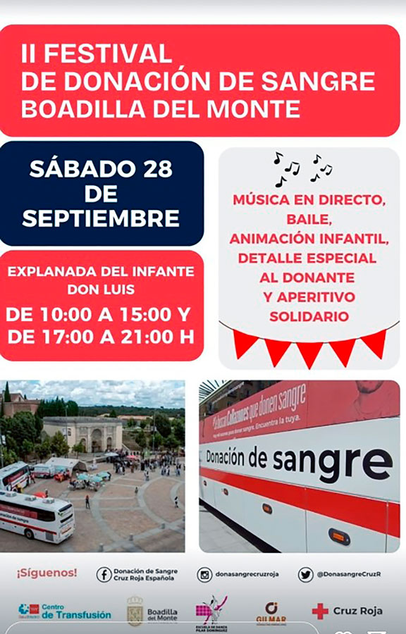 Festival de donación de sangre el próximo domingo, 28 de septiembre, en la explanada del Palacio del infante don Luis Festival de donación de sangre el próximo domingo, 28 de septiembre, en la explanada del Palacio del infante don Luis