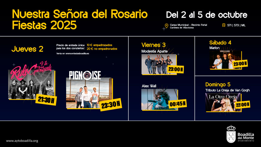 Conciertos de las fiestas del Rosario 2025 en Boadilla del Monte Conciertos de las fiestas del Rosario 2025 en Boadilla del Monte
