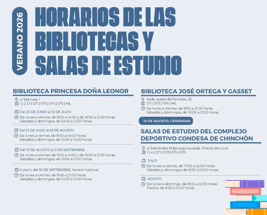 Horario de verano en las bibliotecas y salas de estudio municipales de Boadilla del Monte Horario de verano en las bibliotecas y salas de estudio municipales de Boadilla del Monte