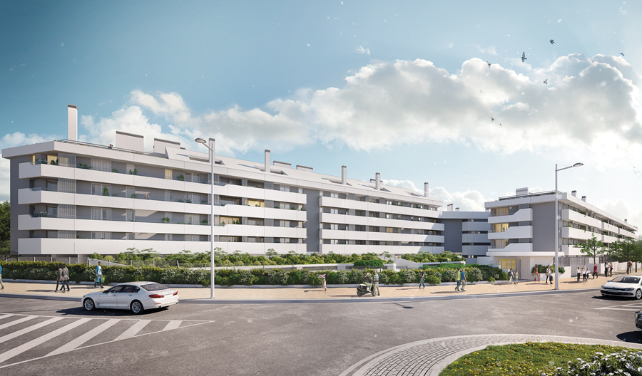 Imagen virtual de la nueva promoción de viviendas públicas que la EMSV construirá en Valenoso (Boadilla del Monte)