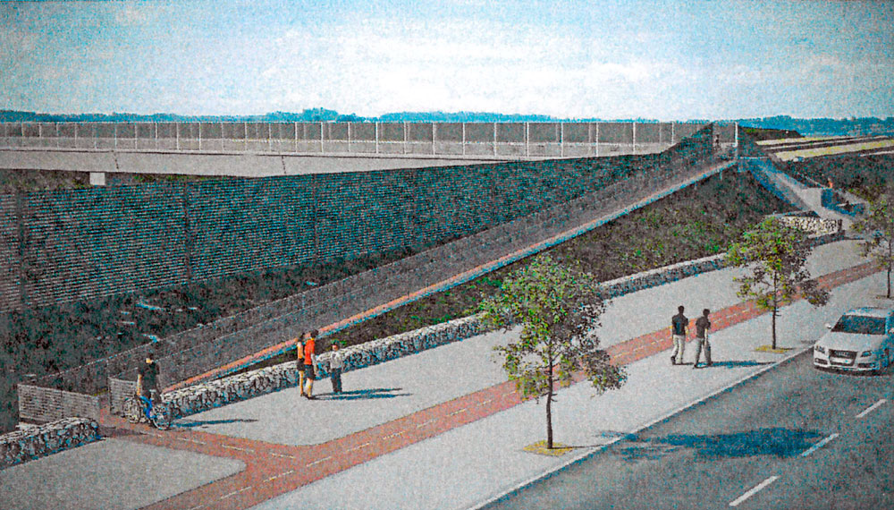 Recreación del proyecto de la pasarela peatonal y tubería de agua que el Canal de Isabel II va a construir en Boadilla del Monte sobre la M-50