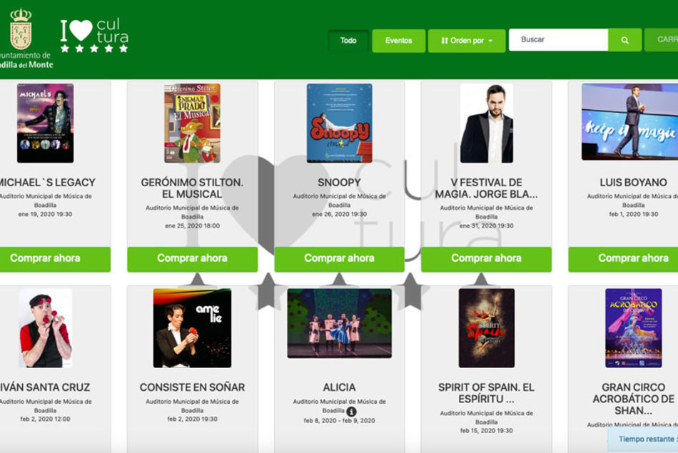 Acceso a la página de Venta de entradas de los espectáculos culturales programados por el Ayuntamiento Las entradas para los espectáculos culturales, disponibles on line a partir de las 12