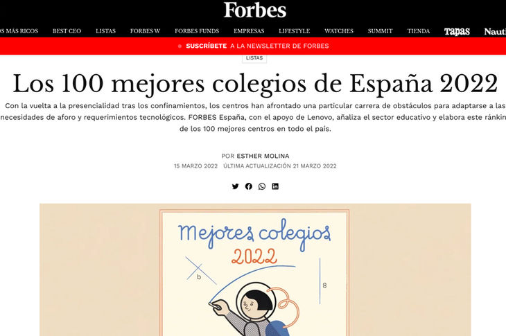 Tres colegios de Boadilla del Monte en la lista Forbes