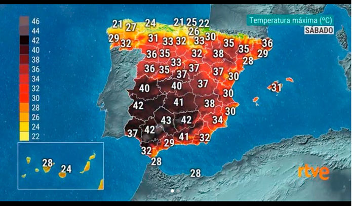 Previsión de altas temperaturas el sábado en España 