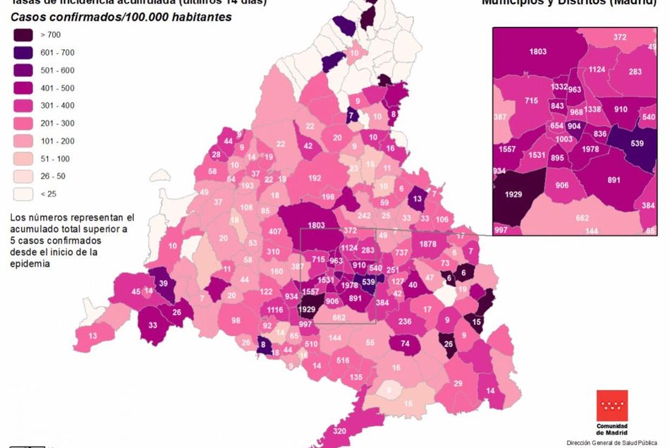 Relación de personas infectadas en la Comunidad de Madrid por el COVID-19 por municipios. Boadilla, tercera población con menos contagiados por coronavirus