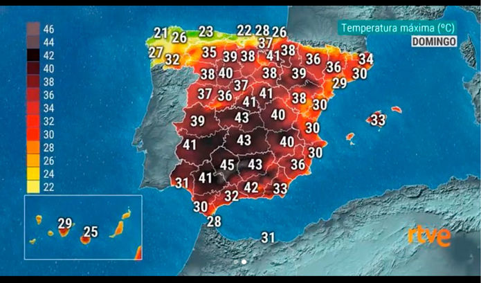 Previsión de altas temperaturas el domingo en España 