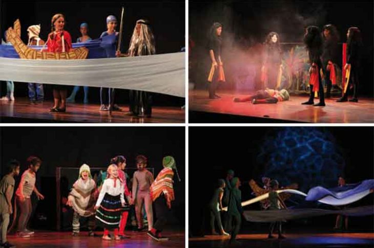 Distintos momentos de la representación de la obra La Leyenda del Lago Titicaca realizada por los alumnos de teatro del Colegio Ágora de Boadilla del Monte.